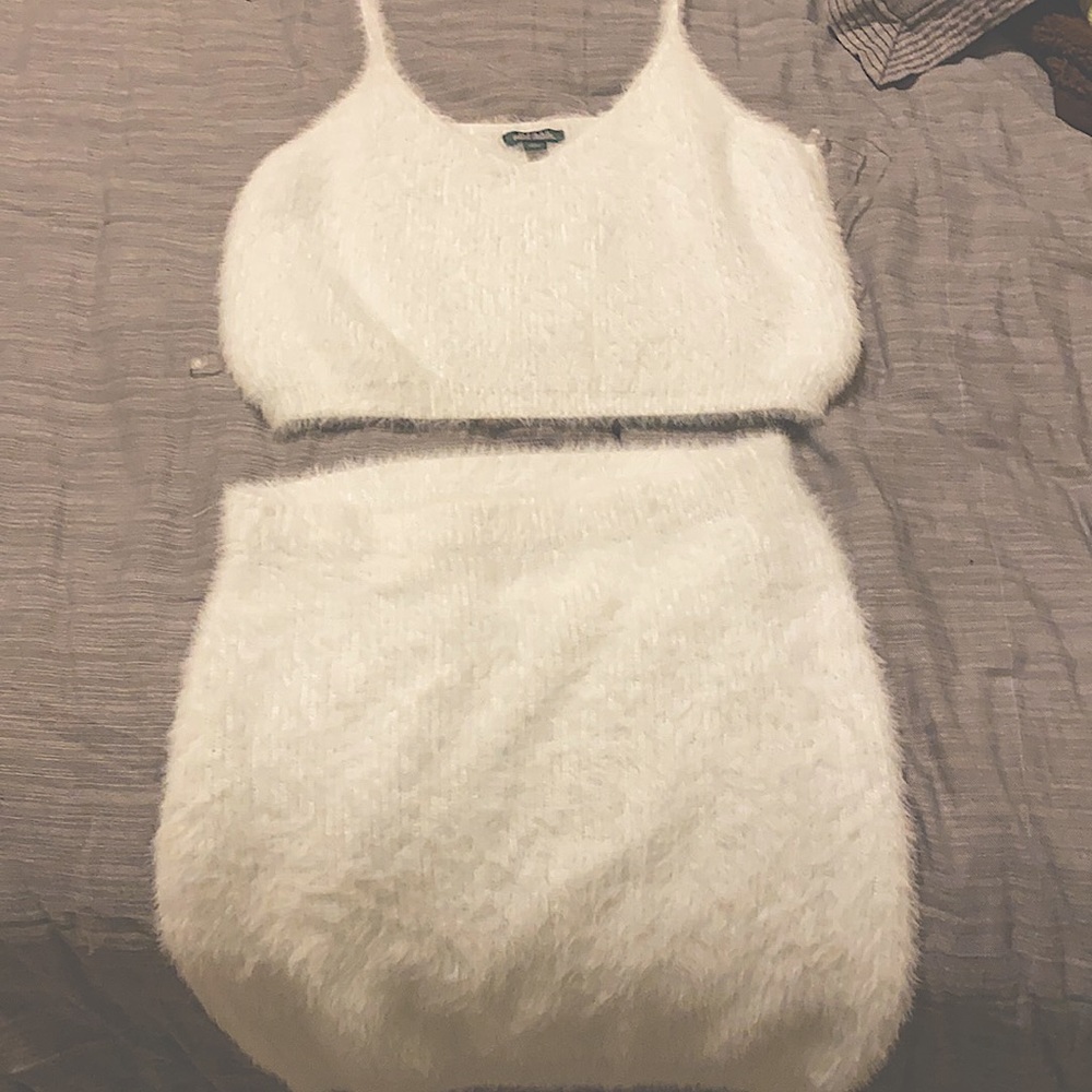 3 Piece Winter Blue Fuzzy Skirt and Tank Set